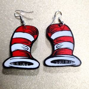 CAT IN THE HAT tribute Dangle Earrings NWT Red and white